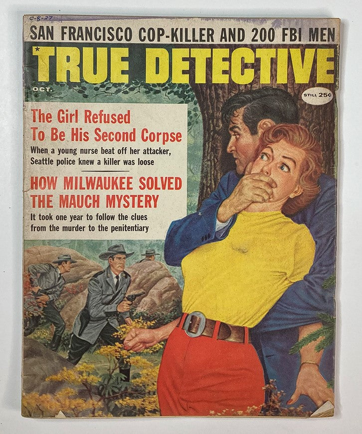 Cover of VTG True Detective Magazine, October 1959 edition featuring The Mauch Mystery story, with eye-catching title and vintage artwork.