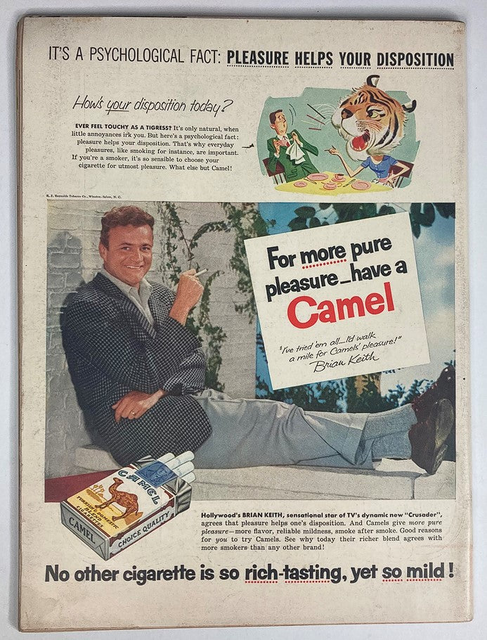 Vintage advertisement from the back cover of VTG Life Magazine October 3, 1955 featuring Brian Keith endorsing Camel cigarettes.