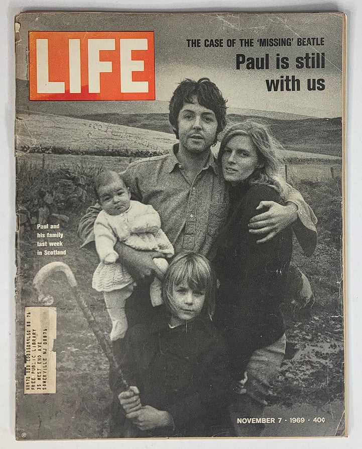 VTG Life Magazine November 7, 1969 featuring Paul McCartney with his family in Scotland, showcasing their intimate family moment.