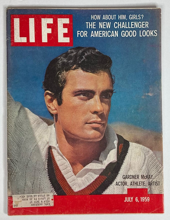 Cover of VTG Life Magazine July 6 1959 featuring Gardner McKay, actor, athlete, and artist. This vintage magazine highlights cultural and historical stories.