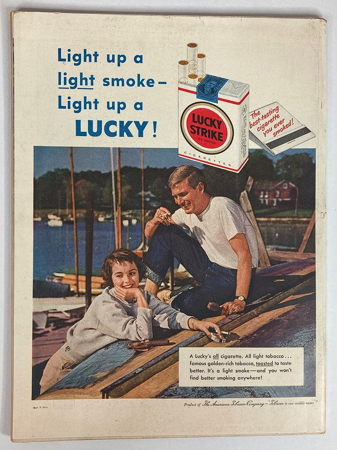 Advertisement for Lucky Strike cigarettes from the May 5 1958 issue of VTG Life Magazine, showcasing a young couple by the water.