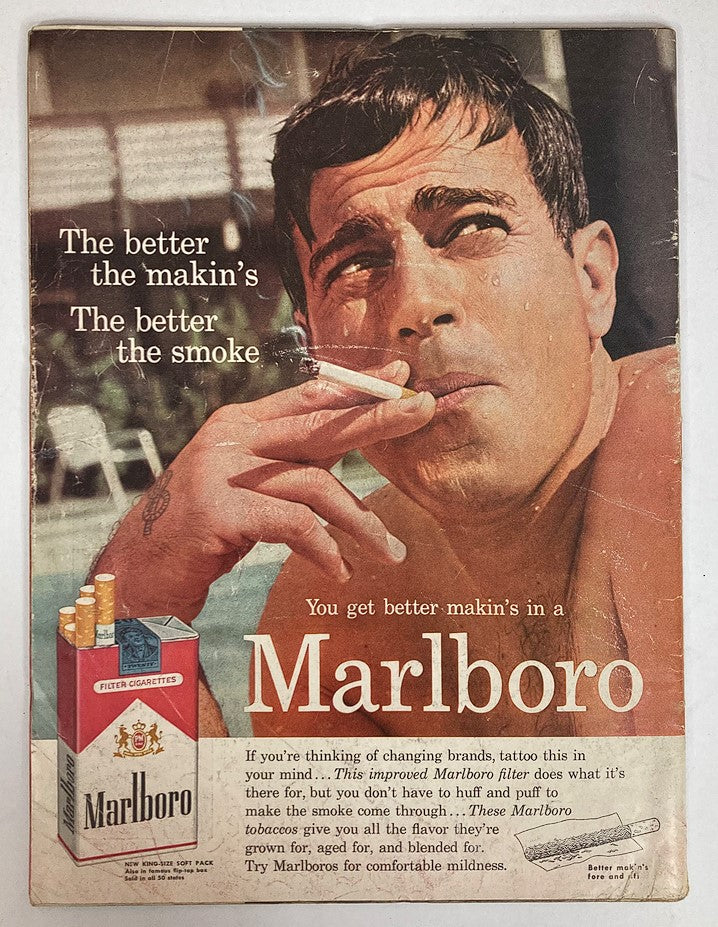 Ad page from VTG Life Magazine July 6, 1959 featuring a Marlboro cigarette advertisement with a young man relaxing and smoking by a pool, illustrating retro advertising style.