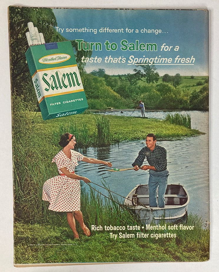 Vintage Life Magazine cover featuring advertisement for Salem cigarettes, dated September 3, 1965, showcasing a couple outdoors by a tranquil lake, with bold text encouraging readers to ‘Turn to Salem for a taste that’s Springtime fresh.’ This issue highlights the culture and lifestyle of the 1960s.