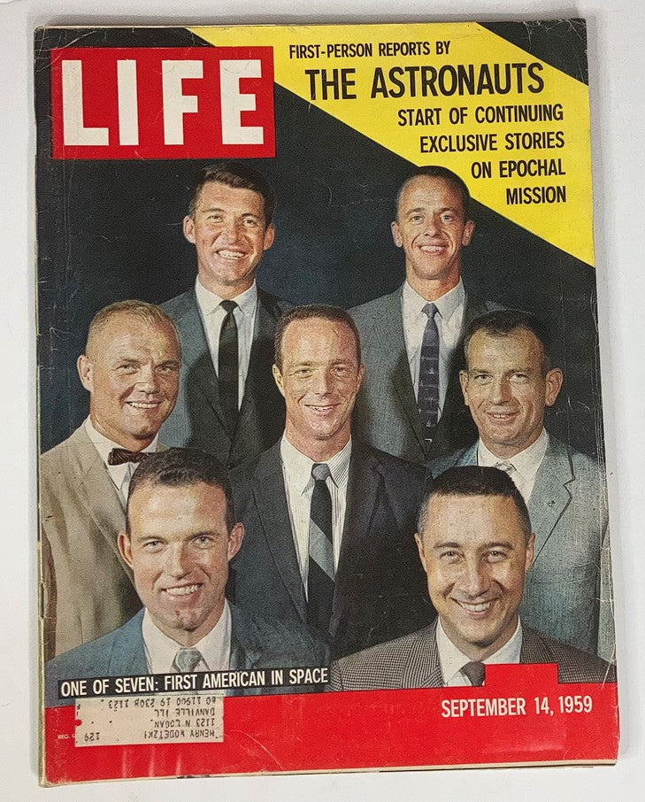 VTG Life Magazine September 14 1959 cover featuring the first seven Americans in space, showcasing iconic astronauts in a historical moment of the space race.