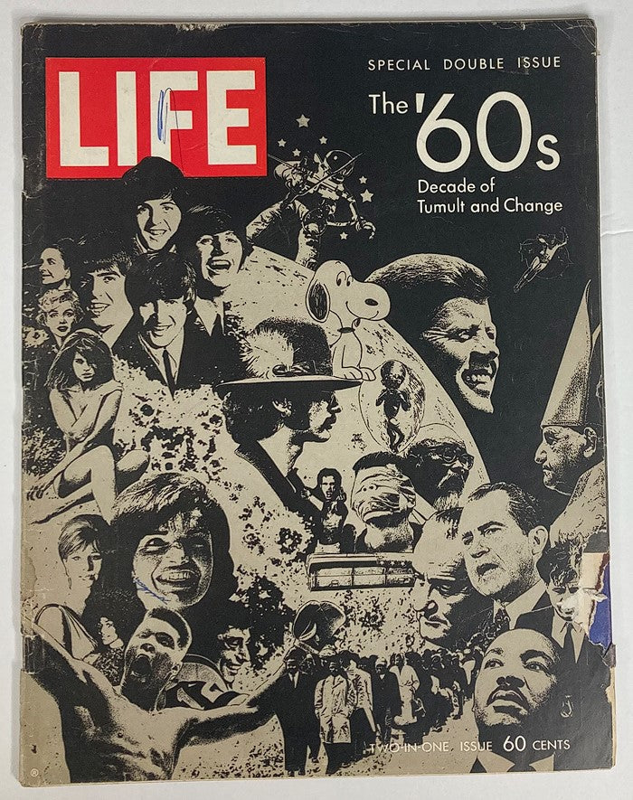 Vintage Life Magazine December 26, 1969 edition featuring 'The 60s: Decade of Tumult and Change' on the cover, highlighting prominent figures and cultural elements of the 1960s including Muhammad Ali.