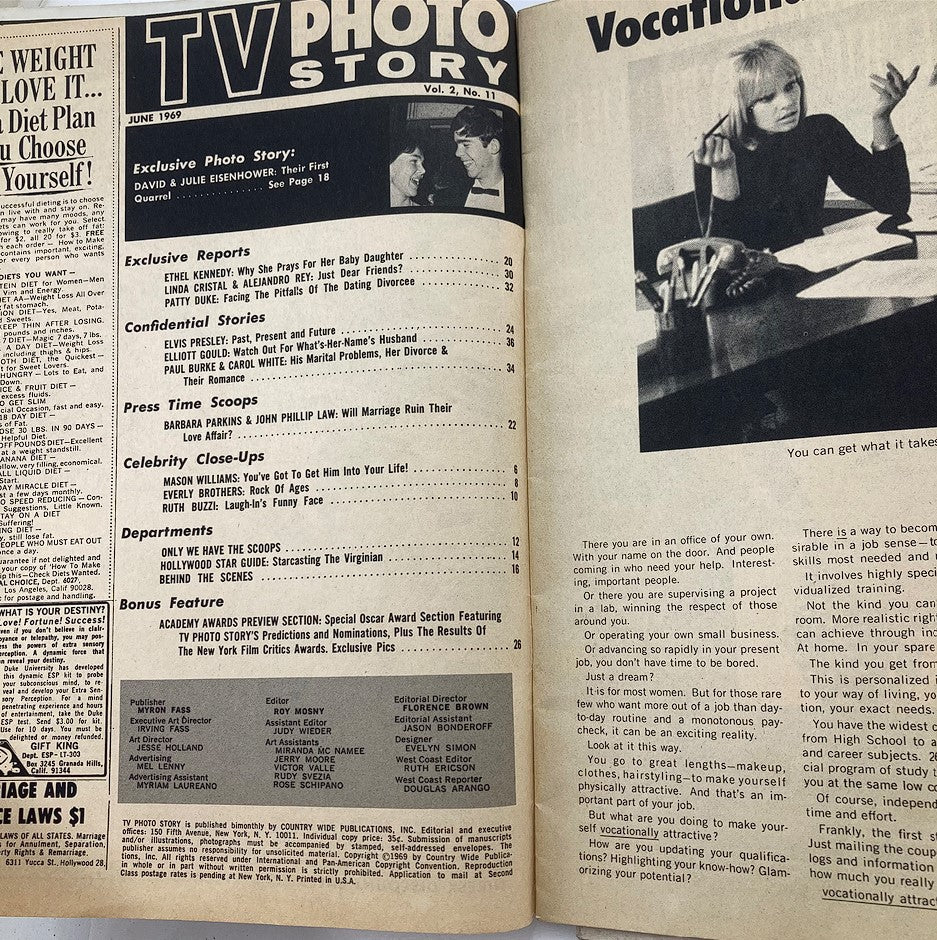 Inside page of VTG TV Photo Story Magazine, June 1969, Vol 2 #11, showcasing exclusive articles, celebrity close-ups, and editorial content from the iconic magazine.