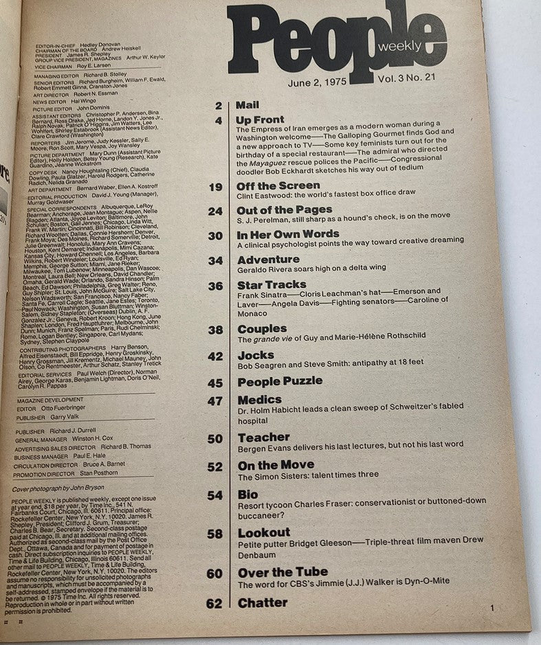 Vintage People Weekly Magazine June 2 1975 Vol 3 #21 Clint Eastwood No Label