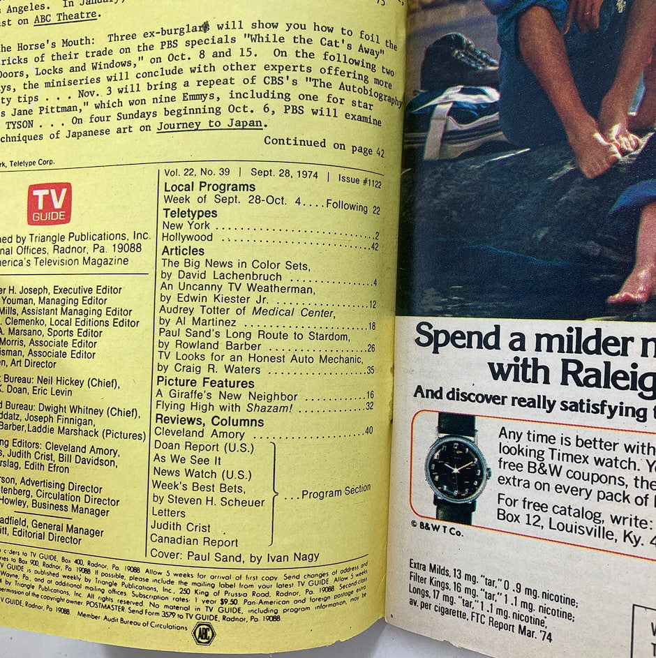 TV Guide Magazine September 28 1974 #1122 Paul Sand New Hampshire Ed.