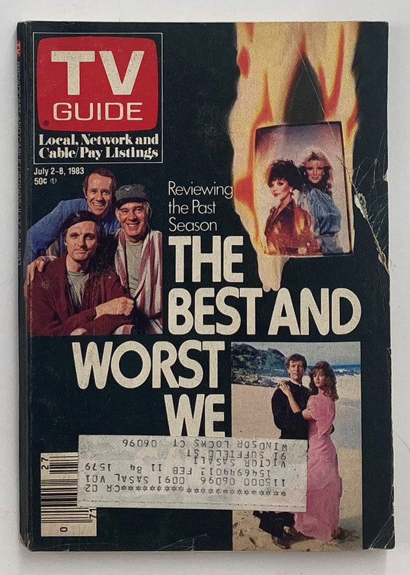 TV Guide Magazine cover from July 2, 1983, featuring an iconic review of the past television season titled 'The Best and Worst We' with images of actors and a vintage design reflecting the pop culture of the era, including prominent personalities from the series.