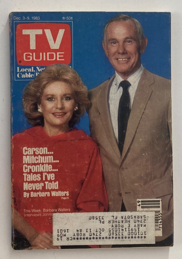 Cover of TV Guide Magazine, December 3, 1983, featuring Barbara Walters and a male host, highlighting an interview with Walters. The cover showcases the title and offers a glimpse into television programming from the early 1980s.