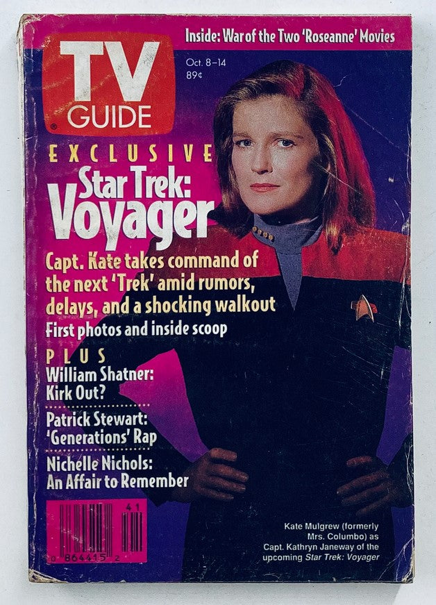 Cover of TV Guide Magazine from October 8, 1994, featuring Kate Mulgrew as Captain Kathryn Janeway from Star Trek: Voyager. The magazine includes exclusive details about the show and other television highlights from the era.