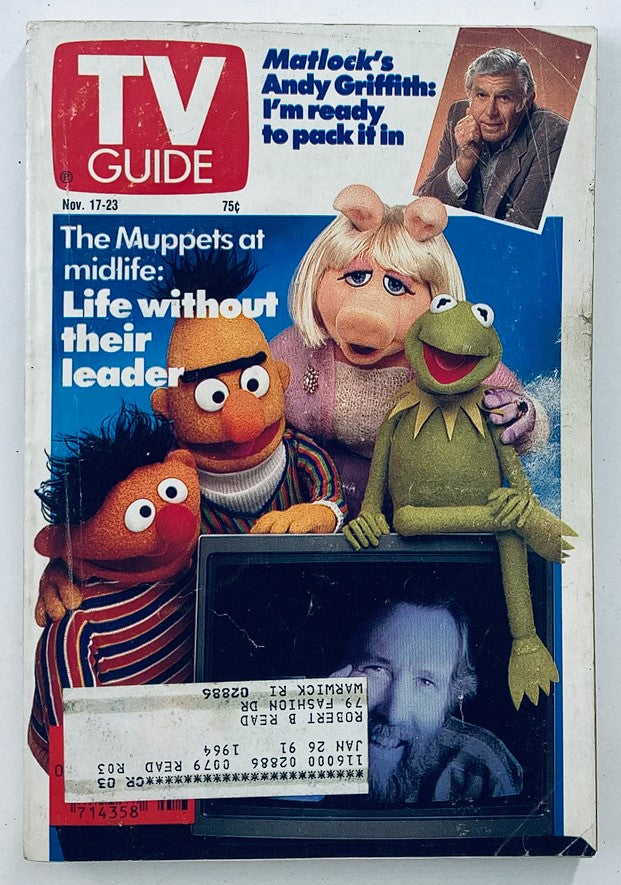 TV Guide Magazine November 17 1990 featuring Jim Henson and The Muppets, showcasing characters like Kermit the Frog, Ernie, and Miss Piggy on the cover, highlighting nostalgia and pop culture from the early 90s.