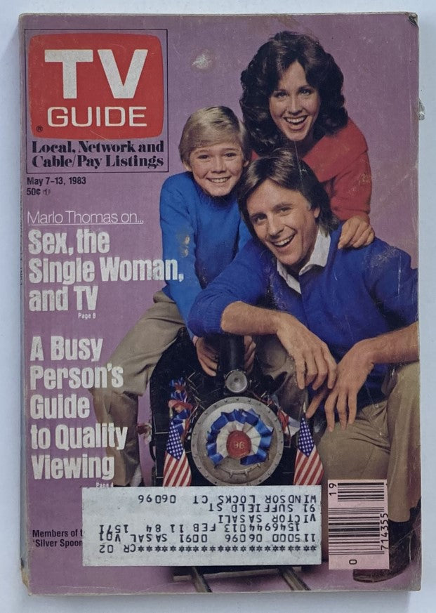 Cover of TV Guide Magazine May 7, 1983 featuring the cast of Silver Spoons. The magazine showcases the iconic sitcom's stars with a colorful and nostalgic design, representing early 80s television culture.