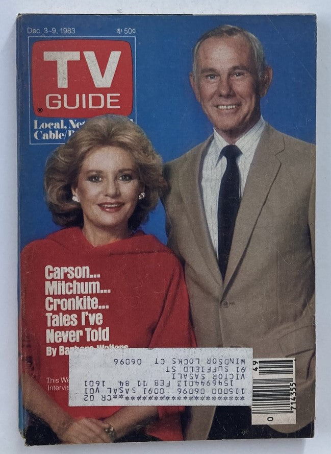Cover of TV Guide Magazine from December 3, 1983, featuring Johnny Carson alongside Barbara Walters, showcasing a nostalgic look at 1980s television culture.