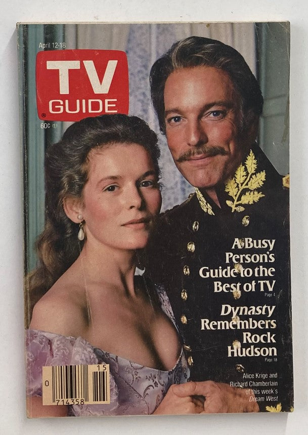TV Guide Magazine April 12 1986 featuring Richard Chamberlain and Alice Krige on the cover, showcasing vintage television culture from the 1980s.
