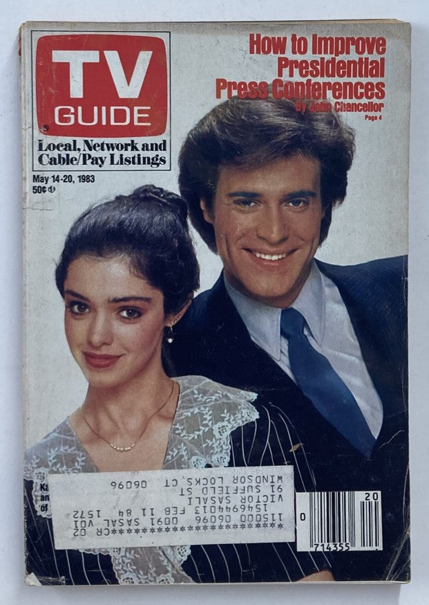 Cover of TV Guide Magazine from May 14, 1983, featuring actors Kathleen Beller and John James, showcasing TV listings and articles from the early 1980s.