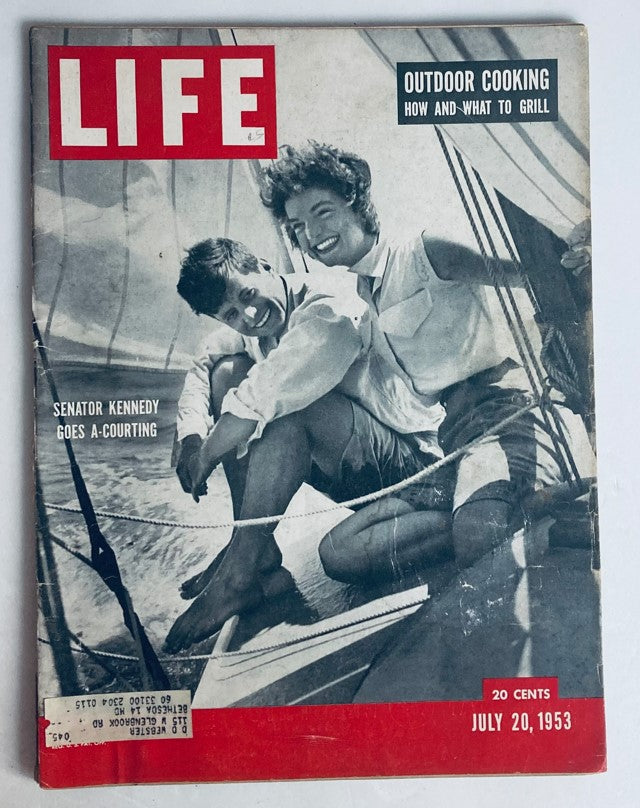 VTG Life Magazine July 20 1953 featuring handsome Senator John F. Kennedy and a young woman sailing, showcasing the charm of the 1950s.