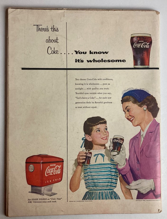 Back cover advertisement of VTG Life Magazine April 26 1954, promoting Coca-Cola with vintage imagery.
