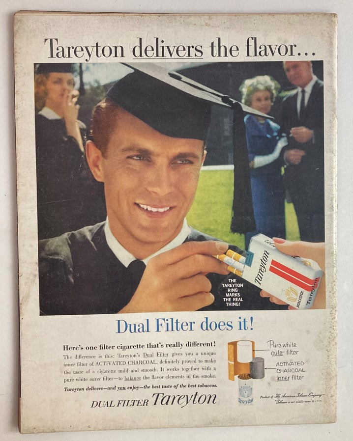 Back cover of VTG Life Magazine June 2 1961 Vol 50 #22 displaying an advertisement for Tareyton cigarettes, emphasizing the product's unique dual filter feature.