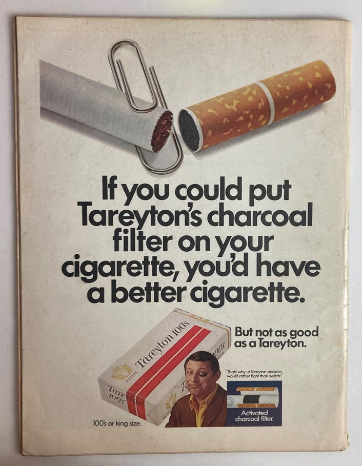 Back cover of VTG Life Magazine October 31 1969, advertising Tareyton cigarettes with a humorous tagline about their charcoal filter.
