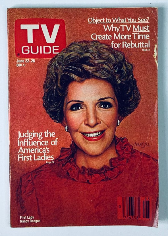 TV Guide Magazine cover from June 22, 1985, featuring First Lady Nancy Reagan with the title 'Judging the Influence of America's First Ladies'. The magazine highlights pop culture from the mid-1980s.
