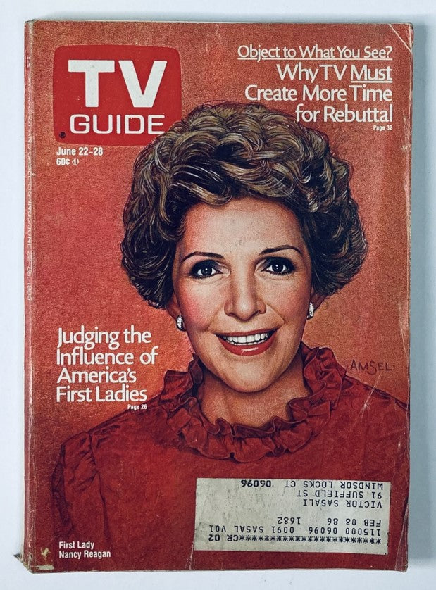 Cover of TV Guide Magazine, June 22, 1985 featuring Nancy Reagan, emphasizing her role as First Lady and discussing the influence of America's First Ladies.