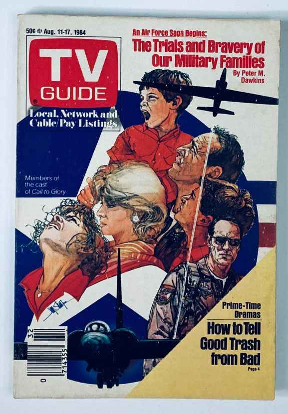 Cover of TV Guide Magazine, August 11, 1984, featuring the cast of Call to Glory, highlighting military themes and iconic 1980s pop culture.