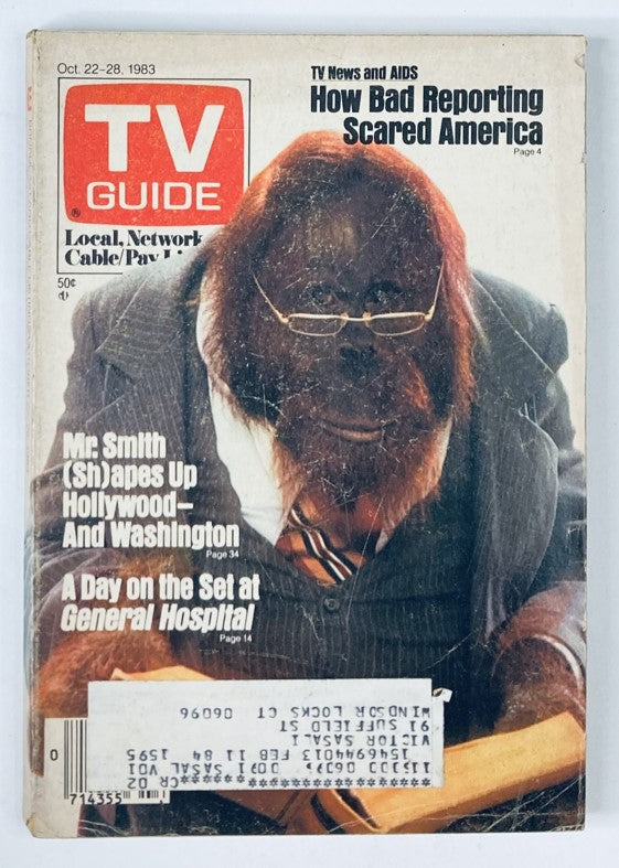 TV Guide Magazine cover from October 22, 1983 featuring Mr. Smith (Sh)apes Up. The cover showcases a humorous depiction with a character in a suit and glasses. This vintage magazine edition highlights pop culture from the early 1980s.