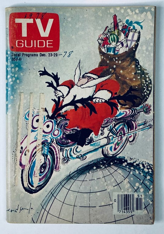 Cover of TV Guide Magazine from December 23, 1978, featuring a festive illustration of Santa Claus riding a motorcycle, symbolizing the Christmas season, Baltimore edition.