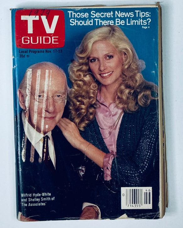 Cover of TV Guide Magazine from November 17, 1979 featuring Wilfrid Hyde-White and Shelley Smith, showcasing vintage television charm.