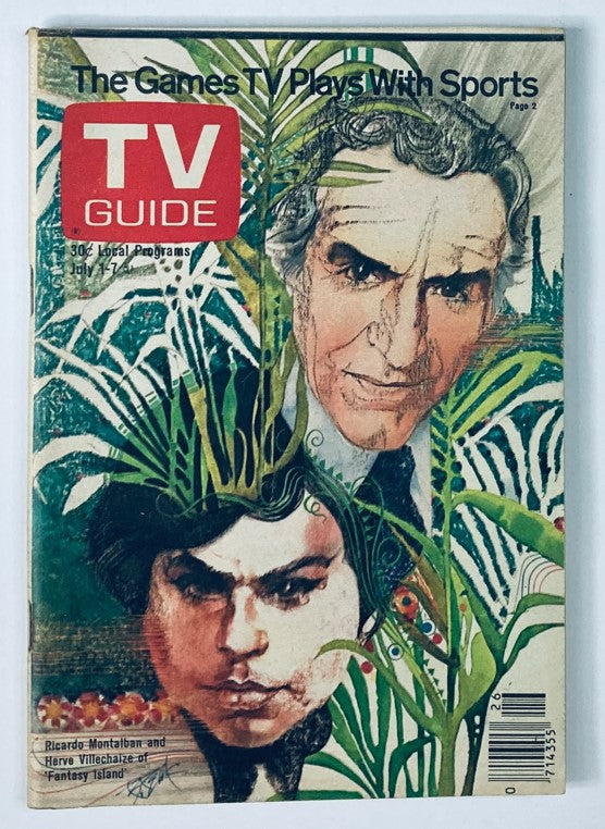 Cover of TV Guide Magazine dated July 1, 1978 featuring iconic television stars Ricardo Montalban and Herve Villechaize, with an artistic design and vibrant colors reflecting the cultural landscape of the late 1970s.
