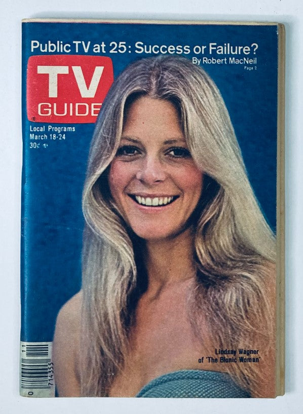 TV Guide Magazine March 18 1978 featuring Lindsay Wagner on the cover, showcasing vintage television nostalgia with a bright blue background and an engaging smile.