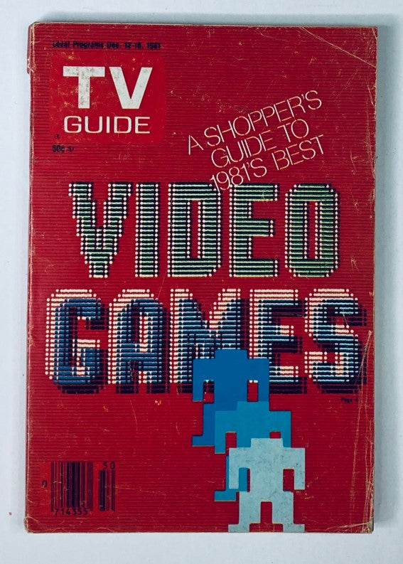 Cover of TV Guide Magazine dated December 12, 1981, featuring a striking design with the title 'VIDEO GAMES' prominently displayed. The magazine serves as a shopper's guide to 1981's best video games, making it a significant collectible for gaming enthusiasts and vintage magazine collectors.