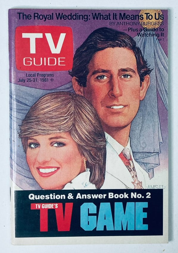 Cover of TV Guide Magazine from July 25, 1981 featuring Prince Charles and Diana's wedding, highlighting the royal event. Historical collector's item.