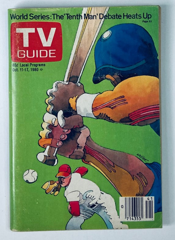 Cover of TV Guide Magazine from October 11, 1980, featuring 'The Tenth Man' headline with colorful illustrations related to baseball, highlighting the World Series.