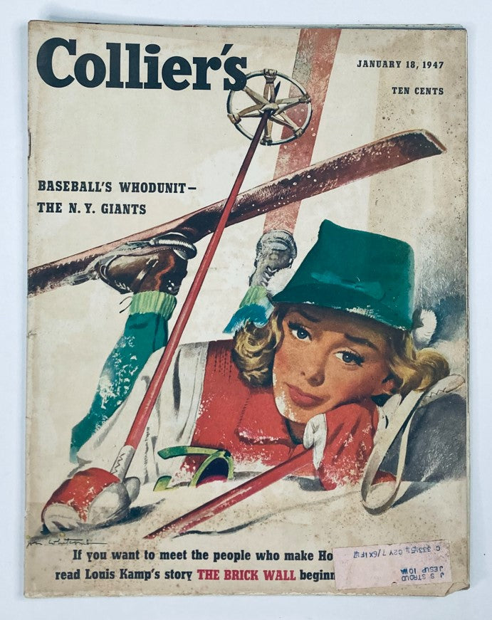 Cover of VTG Collier's Magazine January 18 1947, showcasing an illustration focused on Baseball and the New York Giants.