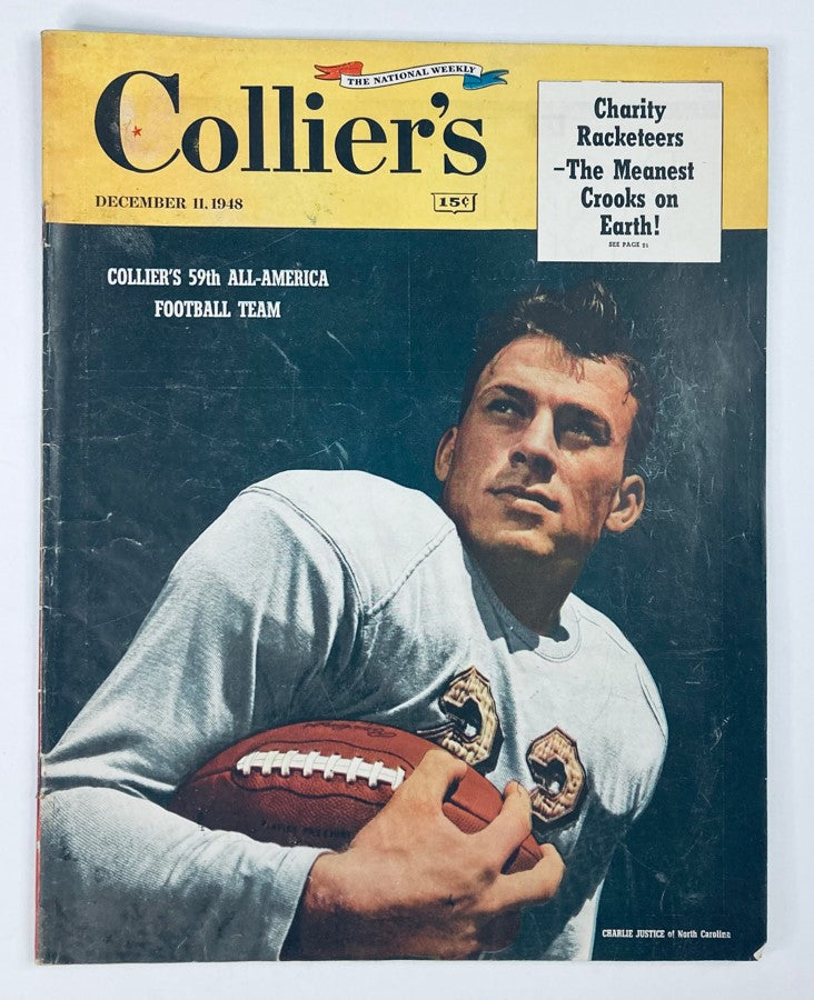 Cover of VTG Collier's Magazine December 11 1948 featuring Charlie Justice, showcasing the 59th All-America Football Team highlights, reflecting 1940s sports culture.