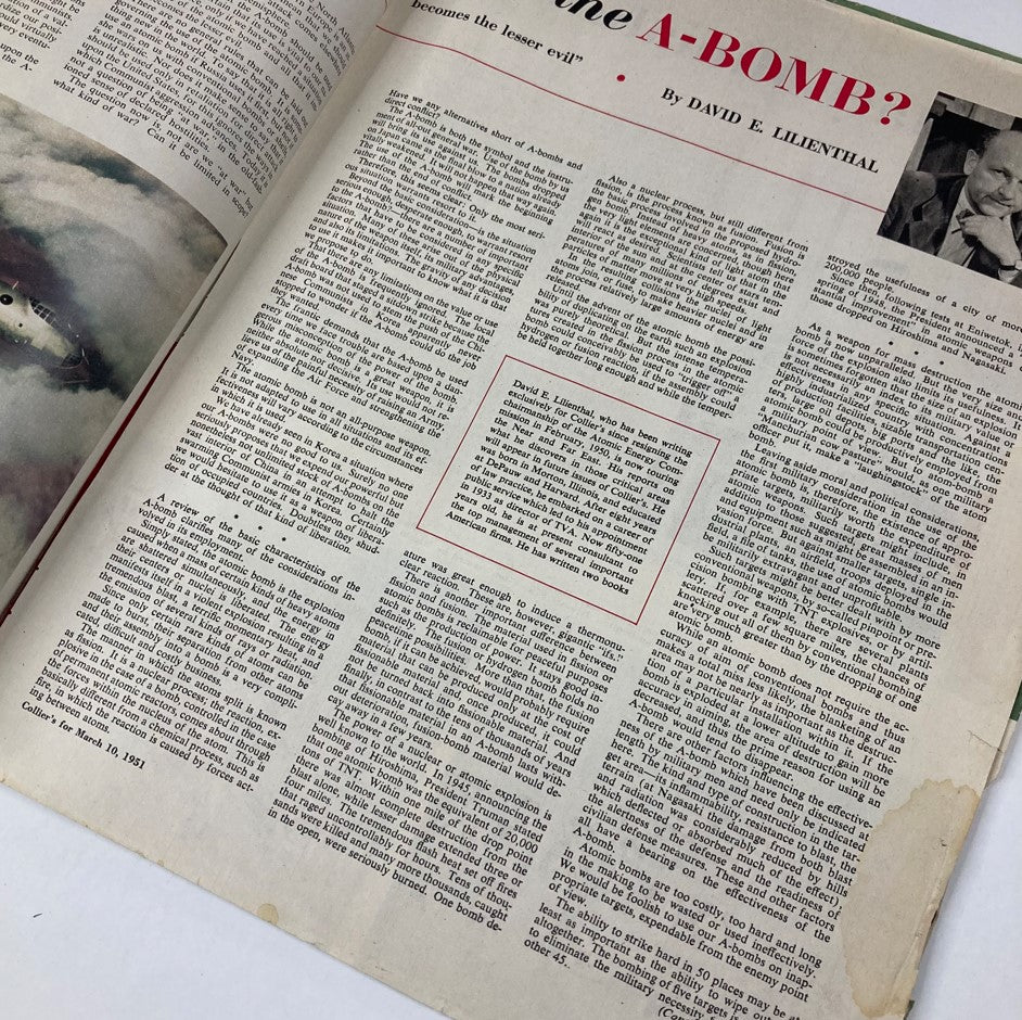 Article page from VTG Collier's Magazine March 10 1951 Vol 127 No. 10 discussing the topic of the A-bomb.