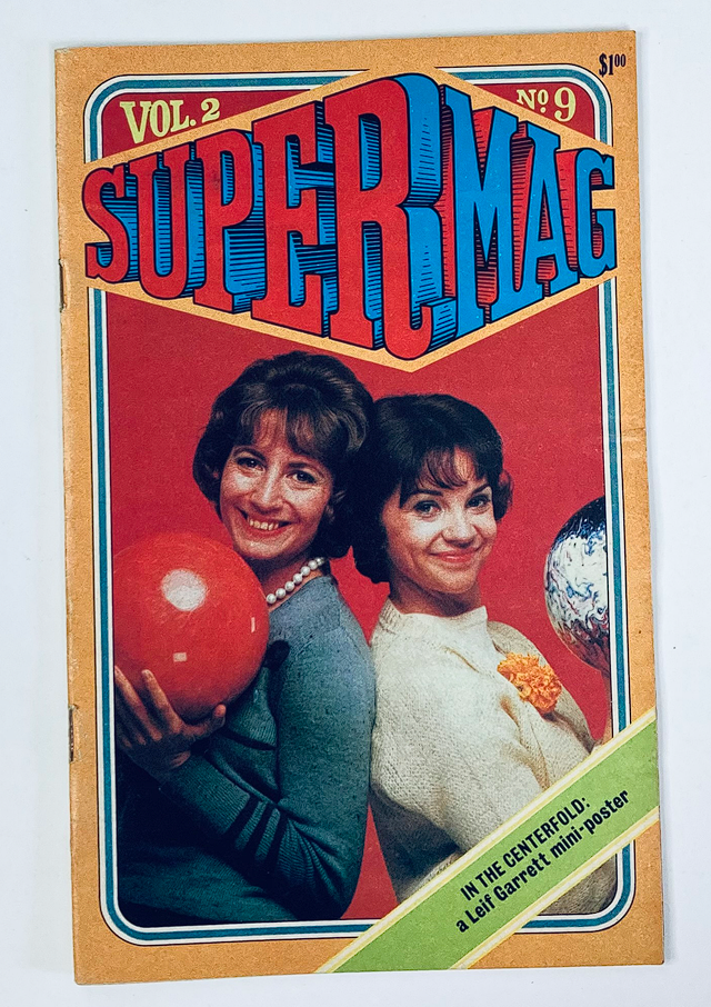 SuperMag Magazine Vol 2 No. 9 cover featuring two women posing with red and blue balls, highlighting the Leif Garrett mini-poster in the centerfold.