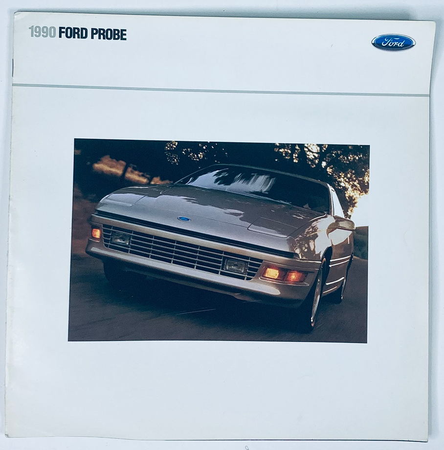 1990 Ford Probe Dealer Showroom Sales Brochure Guide Catalog featuring a silver Ford Probe sports car on the road.