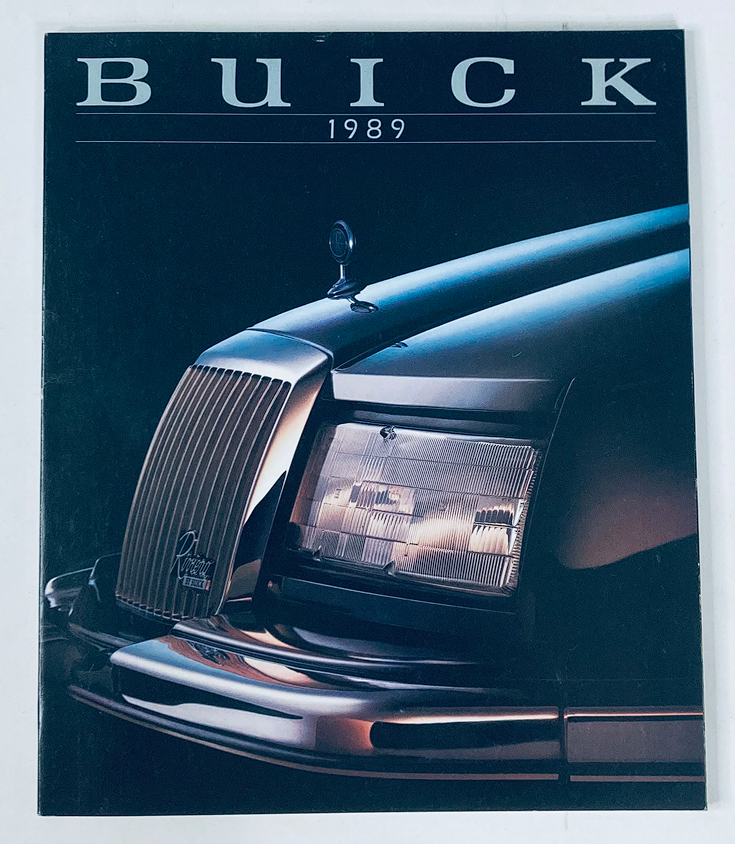 Cover of the 1989 Buick Dealer Showroom Sales Brochure, featuring a close-up of a Buick Riviera's headlight and sleek design, encapsulating the luxury and innovation of Buick vehicles from that year.