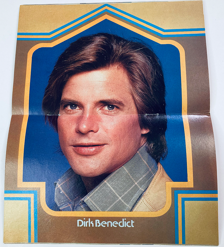 Inside mini-poster from VTG SuperMag Magazine Vol 3 No. 8 showcasing Dirk Benedict, with a classic pose and 1970s style.