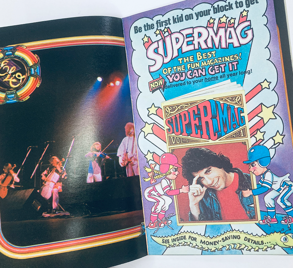 Interior page of VTG SuperMag Magazine Vol 2 No. 1 promoting subscriptions, with a colorful advertisement and a live performance scene, highlighting the fun and entertainment of the era.