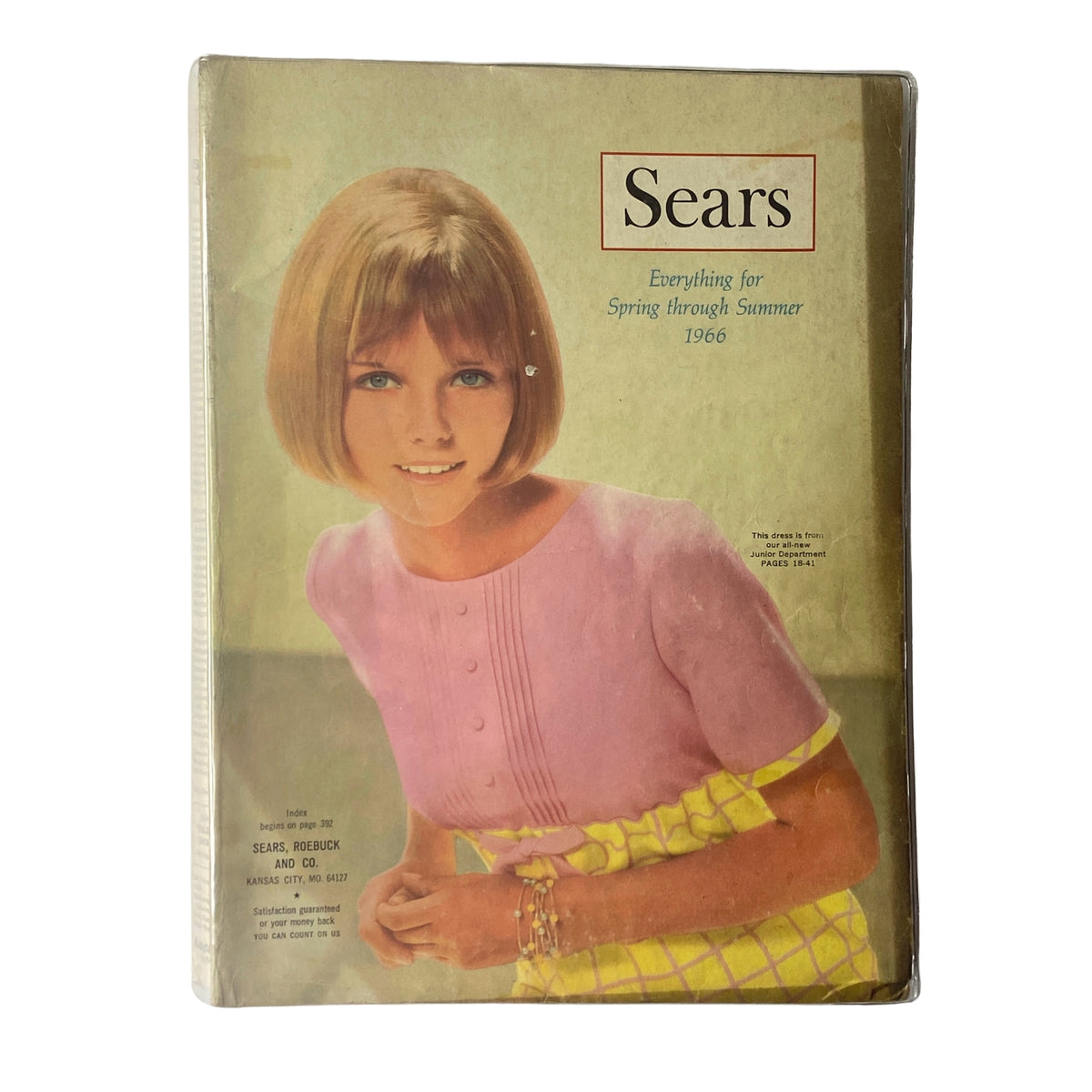 1966 Sears Everything for Spring Through Summer Catalog cover featuring a young model in a pastel pink top and colorful skirt, showcasing mid-century fashion trends.