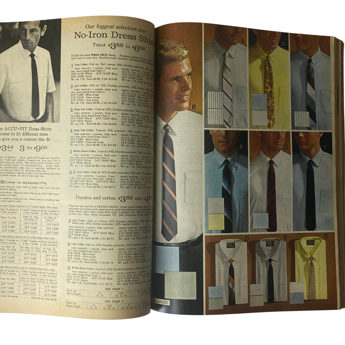 1966 Sears Everything for Spring Through Summer Catalog displaying a selection of no-iron dress shirts and ties for men, capturing the era's classic styles.