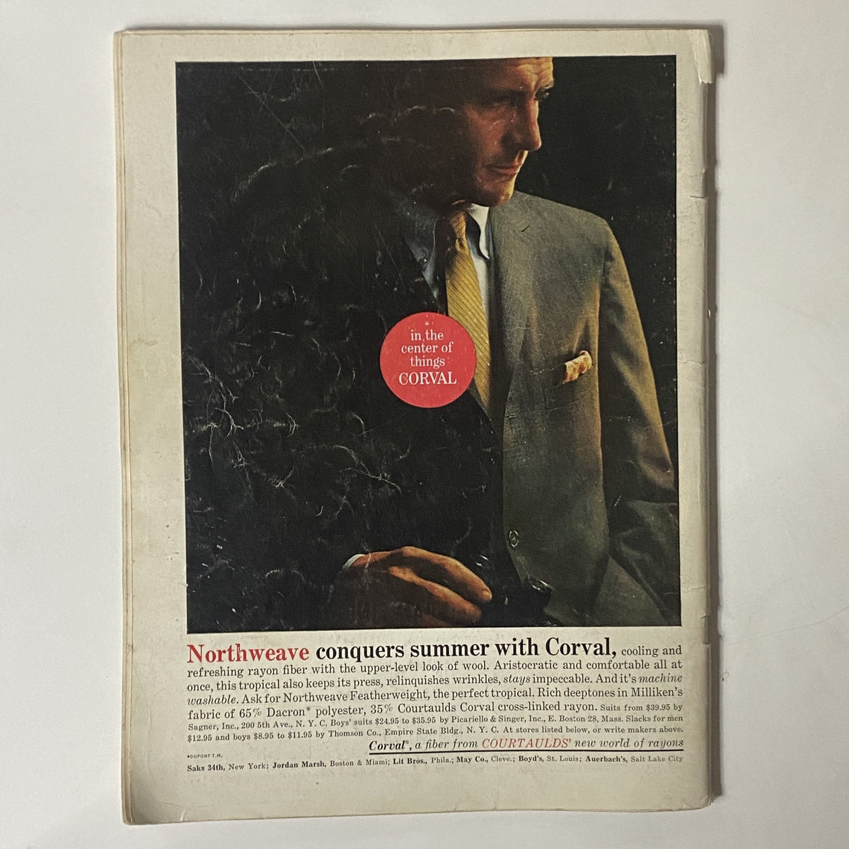 Back cover of VTG Playboy Magazine March 1961 displaying an advertisement for Corval with a stylish man in a suit.