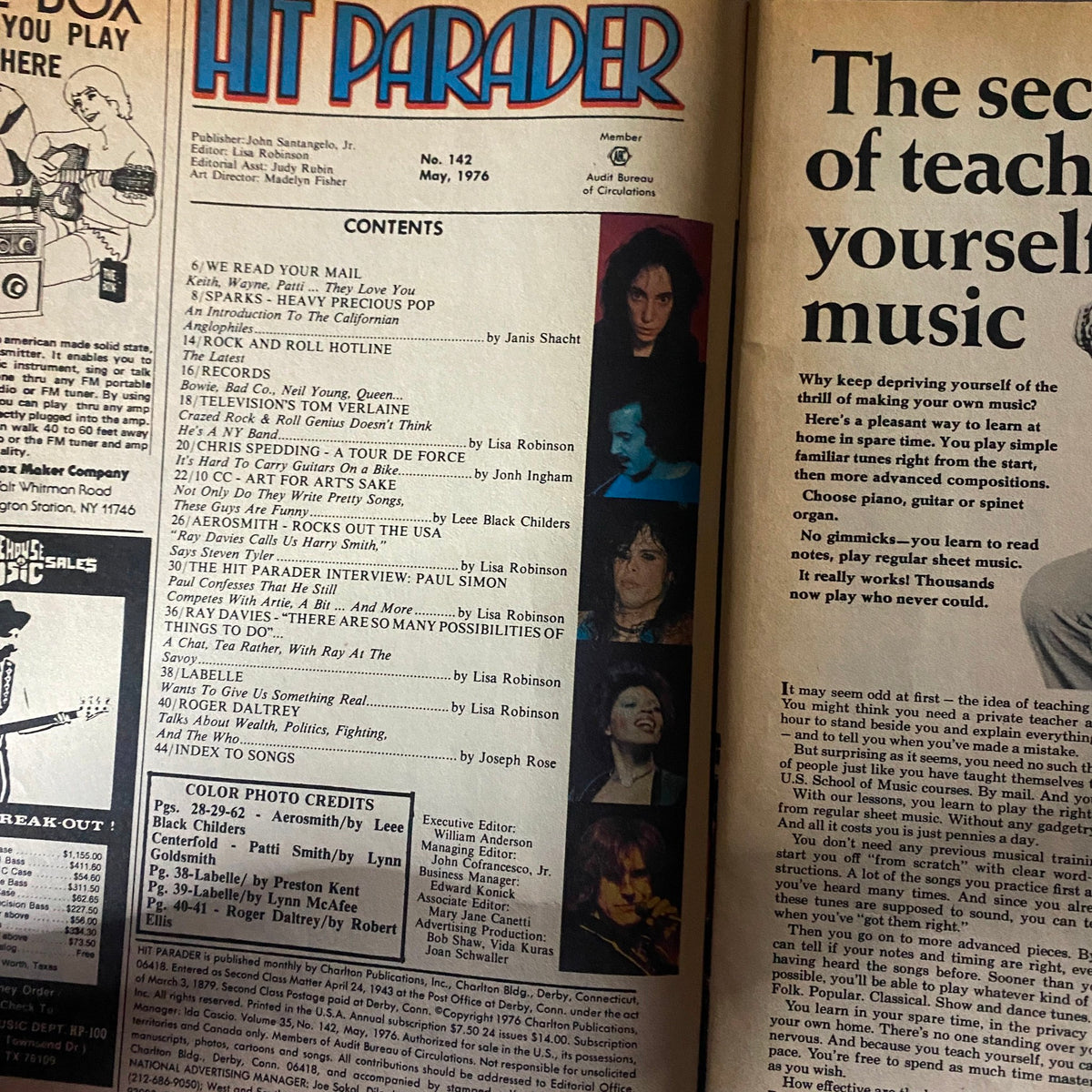 Vintage Hit Parader Magazine May 1976 No. 142 Steven Tyler w Centerfold No Label