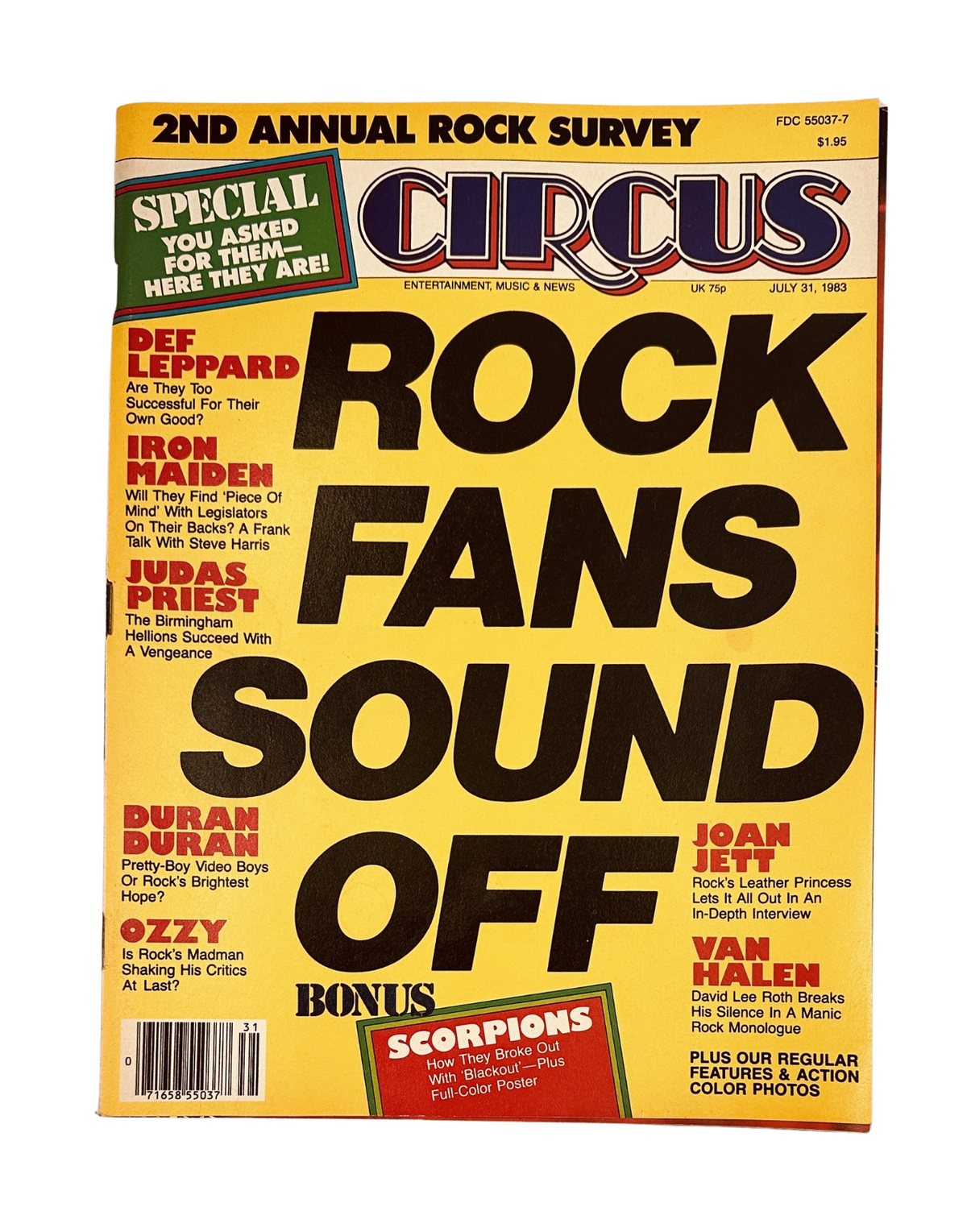 Cover of Circus Magazine from July 31, 1983 featuring Def Leppard, Iron Maiden, Ozzy, and Judas Priest with the headline 'Rock Fans Sound Off'.
