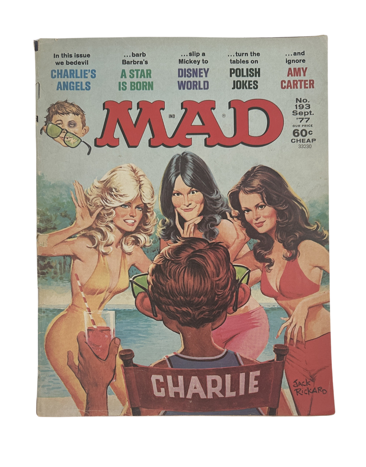 Cover of MAD Magazine No. 193 from September 1977 featuring Charlie's Angels and the title 'A Star Is Born.' The artwork showcases iconic characters from the satirical magazine with a humorous twist.