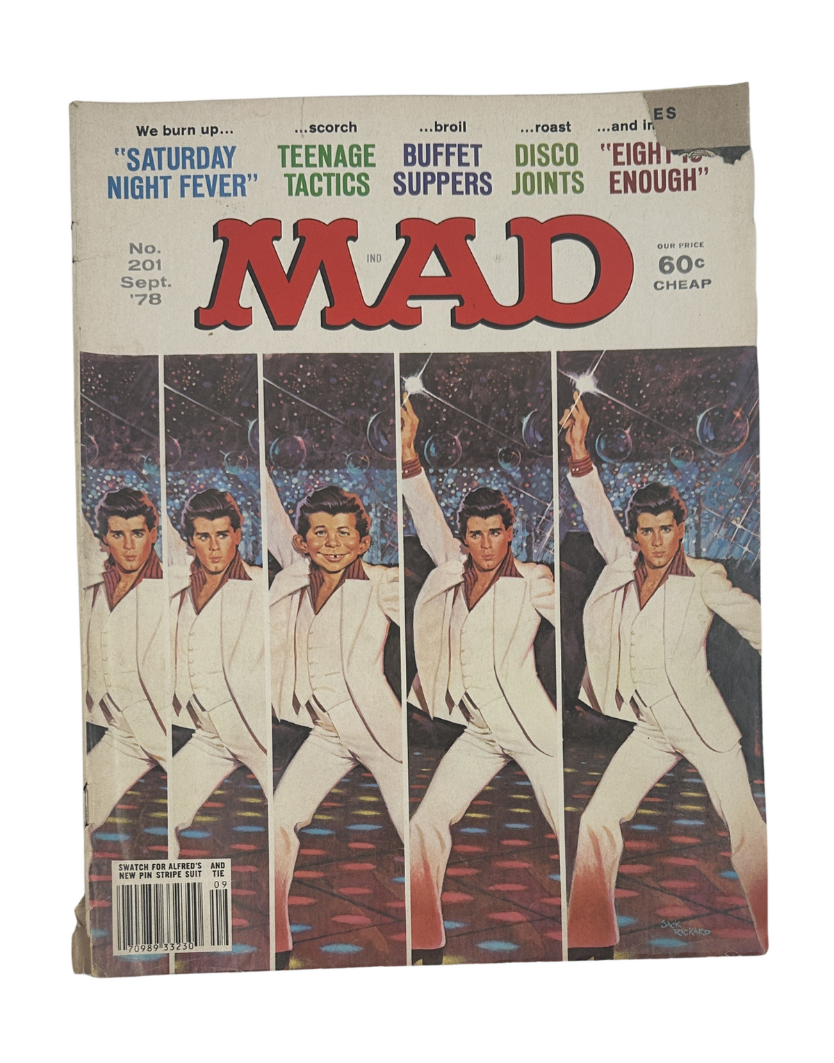 Cover of MAD Magazine No. 201 from September 1978 featuring the title 'Saturday Night Feeble'. The cover illustrates a disco theme with a character in a white suit dancing, reminiscent of the 1970s era.